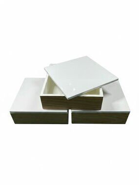 Display Trinket Boxes (3) White with Beech